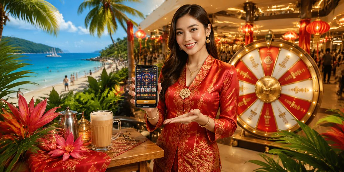 Pengguna 77go di Langkawi memegang hadiah cabutan bertuah semasa menggunakan aplikasi mudah alih platform