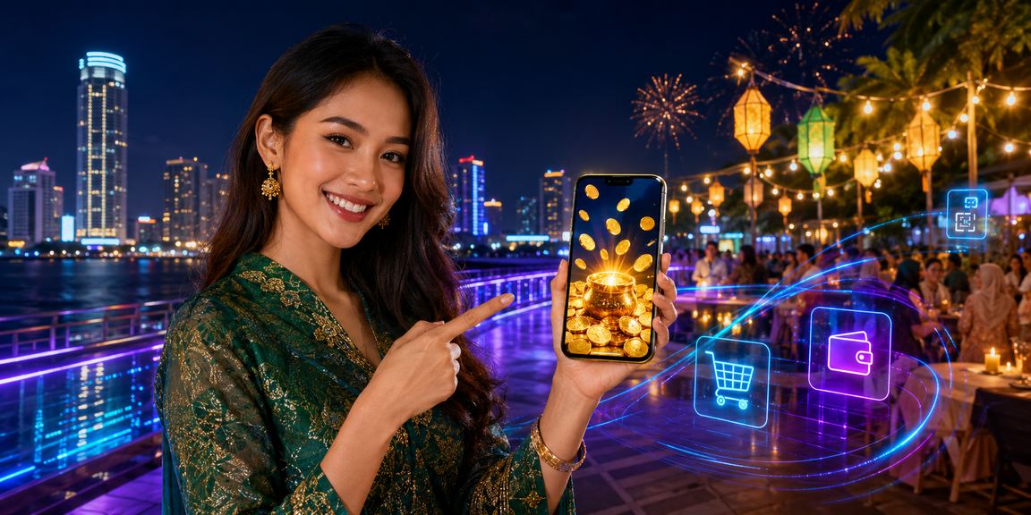 Pengguna 77go di Pulau Pinang mengakses kasino dalam talian melalui telefon pintar semasa perayaan Hari Raya